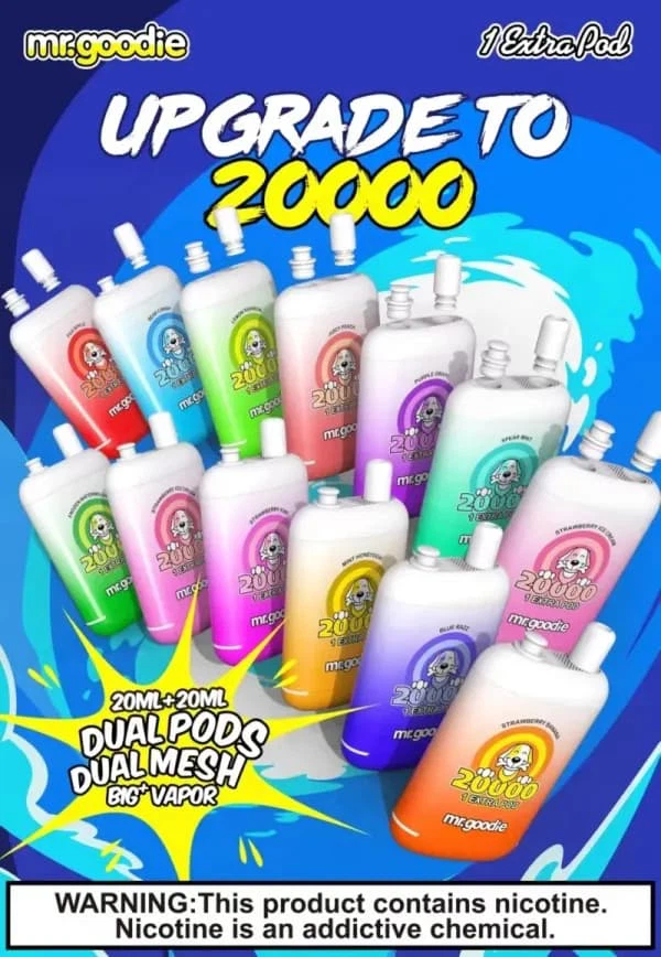 Original Mr Goodie 20000 Puffs 40ml 650mAh Rechargeable Coil Dual Pods Dual Mesh Vape Pen 12 Flavors Disposable Electronic Cigarette 20K Puff 2 5 Vape Pen Original Mr Goodie 20000 Puffs 40ml 650mAh Rechargeable Coil Dual Pods Dual Mesh Vape Pen 12 Flavors Disposable Electronic Cigarette 20K Puff 2 5 Vape Pen